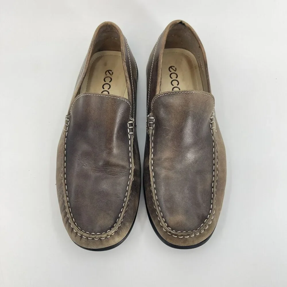 Ecco Men's 9 - 9.5 Brown Leather Driving Loafers Slip On Shoes EU Size 43
